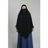 Siyah Pratik Hazır Geçmeli Tesettür Eşarp Krep Bağcıklı Sufle Hijab 2313_01