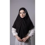 Siyah Pratik Hazır Geçmeli Tesettür Eşarp Pamuk Caz Kumaş Düz Hijab 2306_01