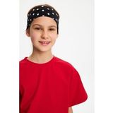 Siyah Puantiyeli Kiz Pamuklu Penye, Kaymaz, Terletmez, Ultra Hafif, Esnek Desenli Sac Bandi Bandana