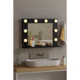 Siyah Raflı Işıklı Kumandalı Makyaj Masası Etejer Banyo Aynası Dresuar Salon Aynası,Siyah 70X52