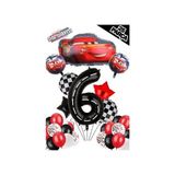 Siyah Rakam Balonlu Şimşek Mcqueen Balon Seti Arabalar (Cars) Konfetili Şeffaf Balon
