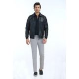 Siyah Regular Fit Gömlek Yaka Casual Deri Deri Mont
