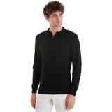 Siyah Regular Fit Jakarlı Polo Yaka Yünlü Triko Kazak | 4XL