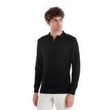 Siyah Regular Fit Jakarlı Polo Yaka Yünlü Triko Kazak
