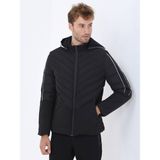 Siyah Regular Fit Kapüşonlu Casual Dokuma Mont