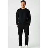 Siyah Relaxed Fit Bisiklet Yaka Sweatshirt Düz Paça Erkek Eşofman Takımı 2XL