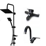 Siyah Renk Duş Seti, Lavabo Bataryası ve Banyo Bataryası (3 Lü Set)
