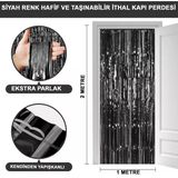 Siyah Renk Ekstra Metalize Parlak Saçaklı Arka Fon Perde İthal A Kalite 1X2 Metre Vitrin