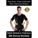 Siyah Renk Erkek Bel Göğüs Dik Duruş Korsesi Atlet Jinekomasti Göbek Toplayıcı Toparlayıcı - L - XL