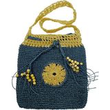 Siyah Renk Kağıt Ip & Ahşap Boncuklu Kadın Çanta - 30 x 30 cm - Mavi