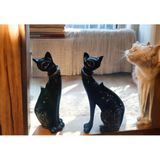 Siyah Renk- Kırılmaz Polyester 2 Li Kedi Biblo