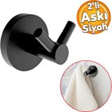 Siyah Renk Metal Sağlam Banyo Lavabo 2'li Askılık Aparat Bornoz Havlu Asma Askı Vidalı