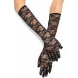 Siyah Renk Orta Boy Dantelli Eldiven Uzun Model - Renkli - Standart
