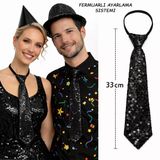 Siyah Renk Pul Payetli Işıltılı Parti Kravatı 33 Cm Mirsm0010k-Smrg068-S
