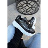 Siyah Renk, Süet, Gri Detaylı, Hafif, Ortapedik Taban, Kadın Spor, Yüksek Taban Ayakkabı, Sneaker Tarzkea
