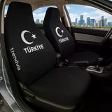 Siyah Renk Türkiye Bayrak Temalı Oto Koltuk Kılıfı Seti Penye Kumaş Ön Ve Arka Servis Tipi Koltuk Kılıfı