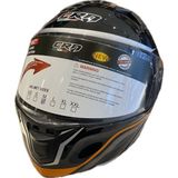 Siyah Renk Turuncu Detaylı Kask Çene Açılır - Tam Kask Vizörlü ve Intercom Takma Yuvalı - Medium