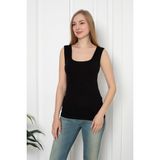Siyah Renkli Penye Kumaş Geniş Askılı Basic T-Shirt / Bluz - 0 Siyah - 4XL