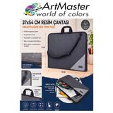 Siyah Resim Çantası Kumaş 37X54 Cm 1 Adet Teknik Resim Dosya Çantası 35X50 Cm Askılı Bez Proje Çantası Fermuarlı Okul