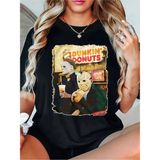 Siyah Retro Korku Filminlerinden Esinlenen Inci Sütlü Çay Grafikli - Ilkbahar ve Yaz I - XL