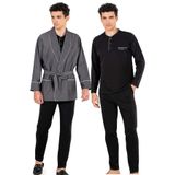 Siyah Robdöşambır Ve Penye Uzunkollu Pijama Damat Çeyiz Seti 5610