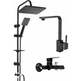 Siyah Robot Siyah Kare Set Lavabo-Evye-Banyo Bataryası 3'lü Lüks Eviye Set