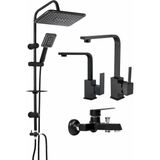 Siyah Robot Siyah Kare Set Lavabo-Evye-Banyo Bataryası 4' Lü Kare Set