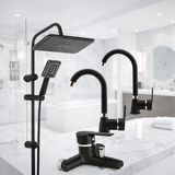 Siyah Robot Siyah Tepe Yağmurlama Duş Seti Mutfak Banyo Lavabo Bataryası 4'lü Set