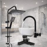 Siyah Robot Yağmurlama Duş Seti Mix Siyah Banyo Lavabo Bataryası Seti Duşa Kabin 3'lü Set - Siyah - Altın