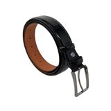 Siyah Rugan Hakiki Deri Düz Renk Dikişli Model 3.5 cm. Genişlikli Klasik Kemer - 201-DKSL