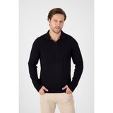 Siyah Saf %100 Pamuk Erkek Patlı Düğmesiz Polo Yaka Triko Kazak - 3XL