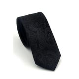 Siyah Şal Desenli Dokuma Kumaş Mendilli Slim Fit Kravat // SDK-2603-1