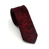Siyah Şal Desenli Kırmızı Dokuma Kumaş Mendilli Slim Fit Kravat // SDK-2607-4 GF2602-SDK2607-4