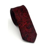 Siyah Şal Desenli Kırmızı Dokuma Kumaş Mendilli Slim Fit Kravat // SDK-2607-4