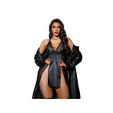Siyah Saten Dantel Gecelik ve Sabahlık Takımı, Kadın İç Giyim, Seksi Lingerie Set