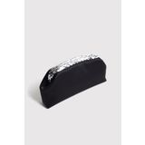 Siyah Saten Gümüş Payet Detaylı Clutch Abiye Çanta