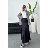 Siyah Saten Kumaş Beli Lastikli Uzun Çan Etek 91 cm - 34