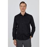 Siyah Sert Yaka Düz Classic Pamuklu Slim Fit Gömlek 1004250900