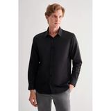 Siyah Sert Yaka Uzun Kol Slim Fit Pamuklu Gömlek 1004255175