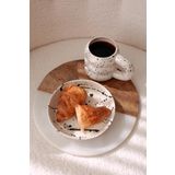 Siyah Sıçratma Desenli Seramik Tabak, Dekoratif Pasta ve Meyve Sunum Kasesi, 23 cm (2 Adet)