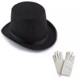 Siyah Sihirbaz Fötr Şapka 15 Cm - 1 Çift Beyaz Sihirbaz Eldiveni - Yetişkin Boy P128509s609