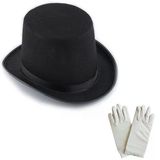 Siyah Sihirbaz Fötr Şapka 15 Cm - 1 Çift Beyaz Sihirbaz Eldiveni - Yetişkin Boy P149497s7764