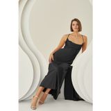 Siyah Silky Saten Uzun Tek Gecelik