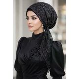 Siyah Simli Abiye Eşarp Bone