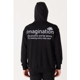Siyah Sırt Baskılı Kapüşonlu Şardonlu Sweatshirt