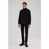 Siyah Slim Fit Bebe Yaka Yünlü Mont