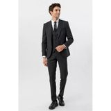 Siyah Slim Fit Desenli Mono Yaka 6 Drop Yelekli Klasik Takım Elbise