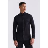 Siyah Slim Fit Kol Düğmeli %100 Pamuk Ata Yaka Gömlek