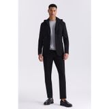 Siyah Slim Fit Mono Yaka Kapüşonlu Spor Takım Elbise