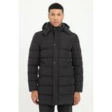 Siyah Slim Fit Şişme Kapüşonlu Erkek Mont
